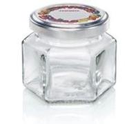 Leifheit Bocal en Verre Hexagonal 106 ml - Hermétique Avec Étiquette, Transparent, à Confitures Avec Couvercle à Visser - Pot de Rangement Décoratif