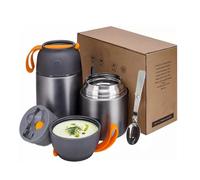 Pot isotherme 650ml inox 304 6-12h chaud/froid étanche anti-dérapant cuillère pliable intégrée repas soupe déplacement