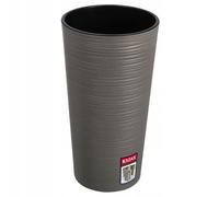 KADAX Cache-Pot décoratif Gris ⌀ 30 cm x H 57,5 cm, Plastique avec éclats de Bois, Insert Amovible - Design Naturel et Moderne