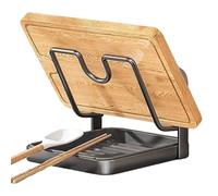 Pot Lid Holder For Countertop - Heavy Duty Carbon Steel Lid Rack with Removable Drip Tray, Multi-Functional Cutting Board And Spoon Rest, Rust-Preof Pantry Organizer For Heavy Glass Lids & Tools