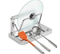Pot Lid Organizer with Spoon Rest | Stainless Steel Lid And Spoon Holder With Removable Drip Tray; Perfect For Kitchen, Pantry, Counter, Home, Restaurant, Dish, Plate, Cutting Board, Cookware