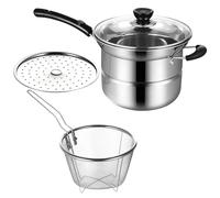 Pot multifonction en acier inoxydable avec couvercle, friteuse à huile profonde avec panier, ensemble vapeur 8,5 x 7,1 x 5,5 in, argent, pour cuire, égoutter et servir, format compact et pratique