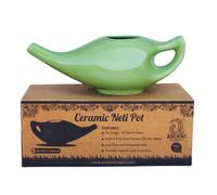 Pot Neti en céramique, passe au lave-vaisselle, fabriqué à la main avec du sel pour le soin des sinus, capacité de 270 ml (vert)