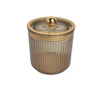 Pot Organisateur de Cosmétiques avec Couvercle Anti-Poussière, Support de Tige de Maquillage pour Coton-Tiges, Vanité, Commode 4.09 x 3.35 Pouces- Ambre