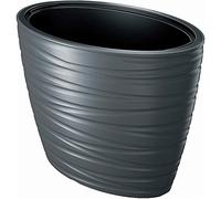 Pot ovale avec réservoir 56L Maze en plastique de couleur anthracite 58,5 (longueur) x 38,5 (largeur) x 42,3 (hauteur) cm