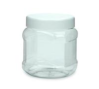 Pot plastique R-PET 500 ml transparent avec bouchon à vis blanc - Filetage 82 RTS - Pot alimentaire et cosmétique réutilisable - Vendu à l’unité ou par lot de 10 (1)