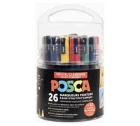 Posca – Pack XL marqueurs Uni Mitsubishi Pencil 26 pcs PC3M/PC5M +12 pointes Couleurs classiques