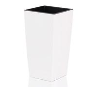 Pot pour fleurs, 14 x 14 x 26 cm, design moderne, avec récipient intérieur pour économiser de la terre, en plastique, pour de belles compositions de plantes, blanc