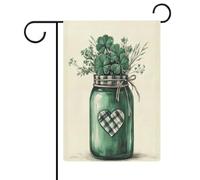 Pot vert vintage avec bouquet de trèfles drapeau de jardin saisonnier vacances toile de jute double face maison cour drapeaux extérieurs 30,5 x 45,7 cm