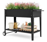 Potager sur Pied - Bealife - Jardinière Surélevée 80 cm - 2 Roues - Étagère - Acier - Poignée Latérale - Trous de Drainage - Noir