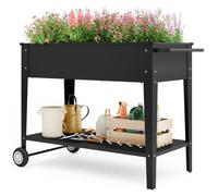 Potager sur Pied - Bealife - Jardinière Surélevée 80 cm - 2 Roues - Étagère - Acier - Trous de Drainage - Poignée Latérale - Noir