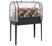 Outsunny Potager sur Pieds avec Serre Rabattable, Jardinière Surélevée en Métal avec Volume 97L, Trou de Drainage, pour Plantes Fleurs Légumes, 100 x 49 x 136 cm, Noir