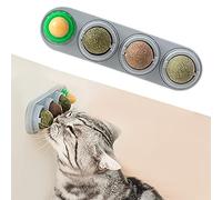 Potaroma Jouet Mural Chat 4 Boules Matatabi Herbe à Chat Rotatives | 4 Boules Végétales, Matatabi et Herbe à Chat, Support Adhésif, Rotation 360°, Jouet à Lécher pour Chats