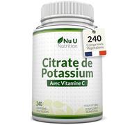 Potassium 1550mg & Vitamine C - 240 Comprimés Végétaliens - 4 Mois d’Approvisionnement - Citrate de Potassium à Forte Puissance - Support d'Électrolytes Naturels - Nu U Nutrition