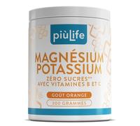 Potassium Magnesium Poudre 300g Orange PiùLife, Avec Vitamine B12, B6, B1, Acide Folique, Vitamine C, Complement Alimentaire Fatigue Intense Épuisement, Sels Minéraux Sport, Énergie