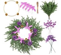 Potchen Couronne de l'Avent de Noël, bougeoir avec ruban violet, fleur de Noël, pin norfolk, décoration de l'Avent traditionnelle catholique pour la maison, l'église, Noël, centre de table