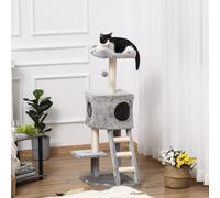 Poteau à gratter PawHut, arbre à chat avec grotte pour chat, échelle, MDF E1, sisal, gris clair