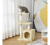 Poteau à gratter PawHut avec sisal, mobilier pour chat avec jouets en peluche beige, hauteur 81,5 cm