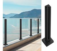 Poteau carré en acier inoxydable de 5,1 x 5,1 cm pour piscine, terrasse, couloir - Clôture de balustrade noire avec kit de supports de rail de base en verre, convient pour verre trempé de 10 à 12 mm