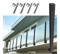 Poteau de balustrade de balcon en acier inoxydable 304 noir avec fentes de robinet, base robuste, hauteurs personnalisées pour terrasse (poteau d'extrémité droite de 104 cm)