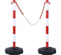 Poteau de délimitation 2 pcs Borne en plastique avec chaîne de délimitation 140cm & base PE Poteau PP Barrière 82cm Poteau de délimitation Flexible Cône de délimitation Rouge+Blanc CEEDIR