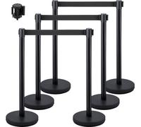 Poteau de délimitation pour foule - inox, sangle rétractable, 6 pièces, connexion 4 voies - base stable pour manifestations et salons