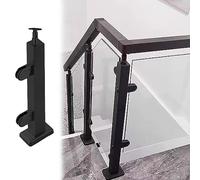 Poteau de garde-corps carré en verre noir avec base de support autoportante antirouille, support de main courante facile à installer, hauteur 145 cm, poteau de garde-corps durable pour la sécurité de