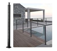 VEVOR Poteau de garde-corps d'angle à câble, 106,7x2,5x5 cm, poteau de rambarde 12 trous pré-percés en forme L, poteau de rail terrasse acier inoxydable SUS304 avec support horizontal et incurvé, noir