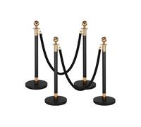 VEVOR Poteau de Guidage 4PCs, Potelet Guide-file avec 2 Cordes en Velours Noir de 1,5 m, pour Contrôle de Foules Délimitation Séparation File d'Attente, Poteau de Balisage avec Base Creuse
