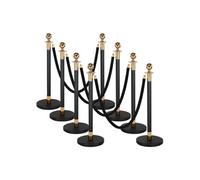 VEVOR Poteau de Guidage 8PCs, Potelet Guide-file avec 6 Cordes en Velours Noir de 1,5 m, pour Contrôle de Foules Délimitation Séparation File d'Attente en Public, Poteau de Balisage avec Base Creuse
