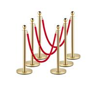 VEVOR Poteau de Guidage Doré 6PCs, Barrière de Balisage pour Contrôle de Foules avec Corde en Velours Rouge 1,5 m, pour Délimitation File d'Attente en Public École Théâtre Hôtel Exposition Billetterie