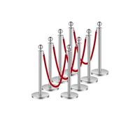 Poteau de Guidage en Acier Inox Argenté 8PCS Avec 4 Cordes Velours et Base Creuse