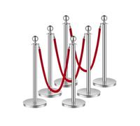 VEVOR Poteau de guidage, 6 pcs, barrière de balisage pour contrôle de foules, avec base creuse, 3 cordes velours rouge et poteaux argentés en acier inox, pour file d'attente en public, hôtel, fête