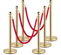 Poteau de Guidage - VEVOR - Corde rouge de 1,5 m, barrières de contrôle des foules,Tige en acier inoxydable doré,6 pièces