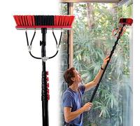 Poteau de nettoyage professionnel de fenêtre de 10,8 m avec tête de brosse de 30 cm - Panneau solaire alimenté à l'eau et outil de nettoyage de vitres pour un nettoyage sans effort à grande portée