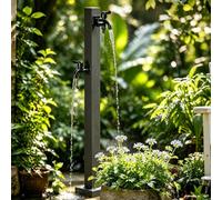 Poteau de robinet de jardin extérieur, robinet d'eau monté au sol avec deux sorties, colonne d'eau autoportante noir mat pour patio/cour/camping-car/lavage de voiture(C,Height: 60cm/23.6in)