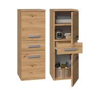 CDF Armoire Haute de Salle de Bain NeL V DDS | Couleur : Chêne Artisan | étagère de Salle de Bain Moderne | Armoire de Rangement | étagères spacieuses | Portes | Poignées stylées