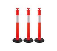 VEVOR Poteau de Signalisation 3PCs 114 cm, Balise de Délimitation avec Base Remplissable et Bandes Réfléchissantes, Délinéateur de Circulation pour Contrôle des Foules, Chantier Parking, Rouge