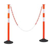 VEVOR Poteau de Signalisation 2PCs 87,1 cm, Balise de Délimitation avec Base Lestée, Bandes Réfléchissantes et Chaîne, Délinéateur de Circulation pour Contrôle des Foules, Chantier Parking, Rouge