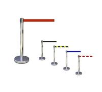 Poteau de Signalisation avec Enrouleur de Sangle - Inox - Hauteur 910 mm - Rouge/Blanc