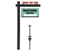 Poteau De Signalisation En Upvc 183cm Costway Pour Panneaux De Vente,À Louer, Maison Ouverte, Bras 91cm (Panneau Non-Inclus) Noir