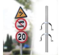 Poteau De Signalisation Rond Avec Support, Poteaux En Acier Galvanisé De 50, 60, 76 Et 89 Mm Pour Montage De Panneau De Rue/stop Réfléchissant, Colonne De Voile D'ombrage(A 60mm(2 2/5in),2m/6.5ft)