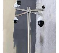 Poteau de Surveillance pour caméra, Poteau de sécurité en Acier Inoxydable avec 4 Bras de Fixation réglables, Support de Sol détachable de 2,5 m pour systèmes de Surveillance d'angle/domesti