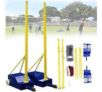 Poteau De Volley-ball Robuste Avec Filet De Volley-ball/badminton, Hauteur Réglable 5ft-6.9ft, Poteaux De Volley-ball Pour Jardin, Ensemble D'entraînement De Badminton Avec Roulettes