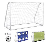 Poteau et filet de but de football - Ballon de football avec cible rebondissante pliable en PVC portable Équipement d'entraînement de football, pompe à air, piquets de sol 1,8 x 1,2 m