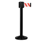 Poteau extérieur noir base standard - sangle 10m/100mm rouge/blanche