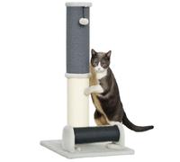 Poteau griffoir chat - PawHut - 86 cm - 3 en 1 - grande base, tapis à motif ananas, brosse de toilettage - intérieur - gris clair