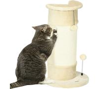 Poteau griffoir d'angle PawHut, colonne griffoir en sisal de 58 cm, arbre à chat pour chats, petit arbre à chat avec boule à gratter, meuble pour chats d'intérieur, blanc crème