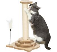 Poteau griffoir PawHut 4 en 1, colonne griffoir 49cm, arbre à chat en sisal avec balle de jeu, arbre à chat pour chats, meuble griffoir pour chats, intérieur, chêne