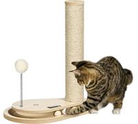 Poteau griffoir pour chats PawHut, 40 cm, arbre à grimper avec jouets en bois pour chats, disque rotatif arbre à chat, colonne pour chats, arbre de jeu, nature